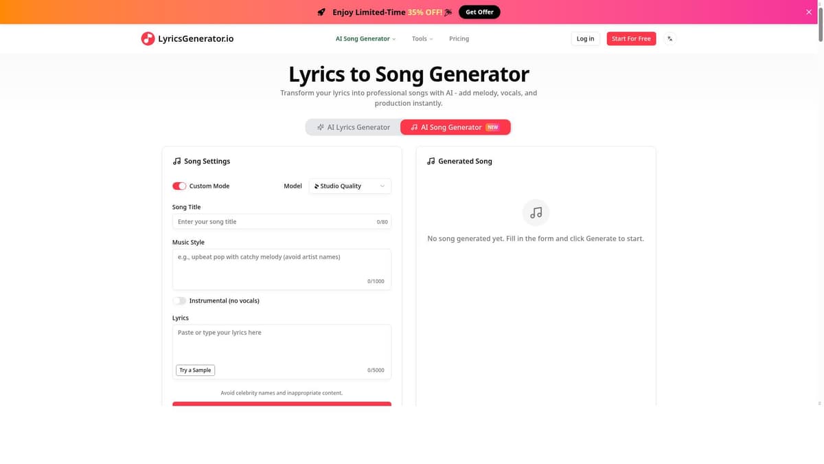 LyricsGenerator.io - Free AI Song & Lyrics Creator