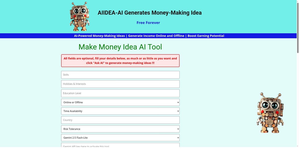 AIIDEA - Make Money Idea AI Tool