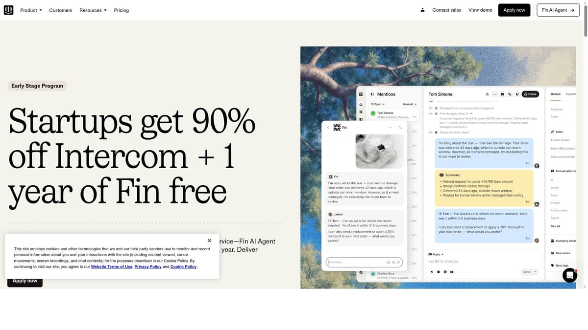 Intercom + Fin AI Agent for Startups