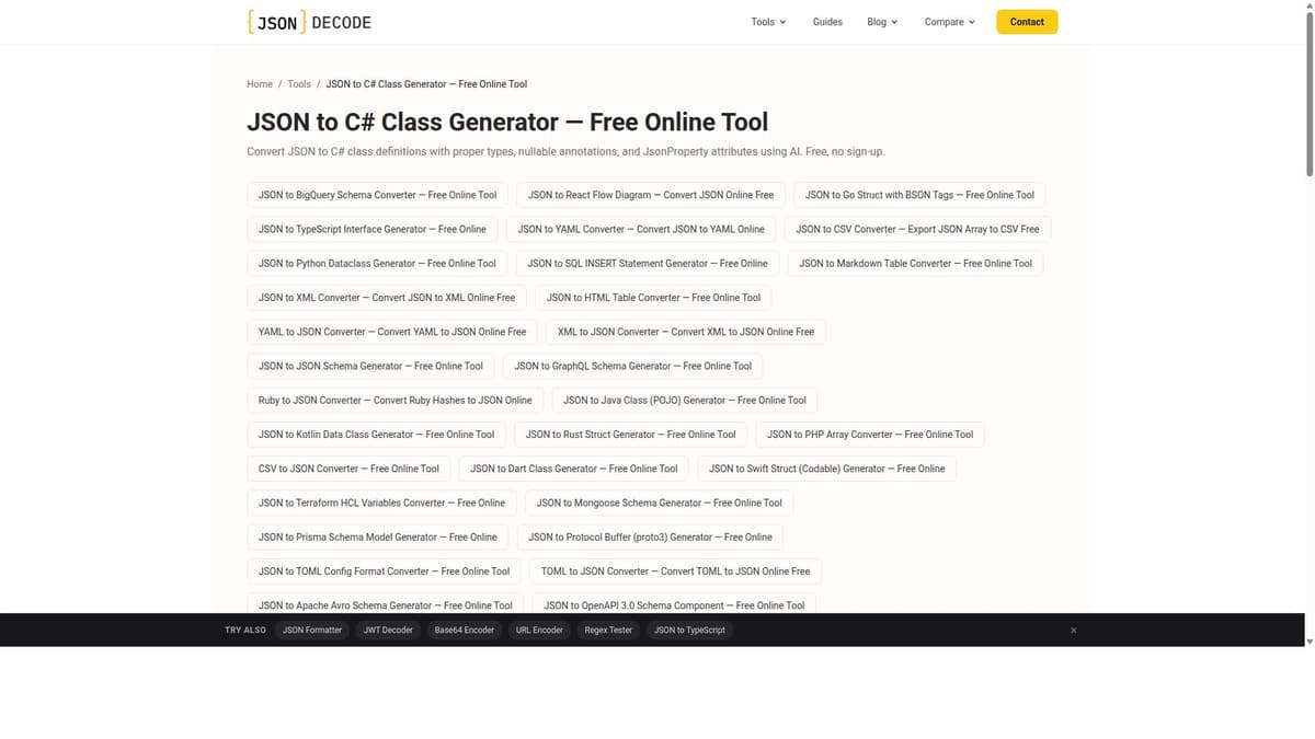 JSON to C# Class Generator