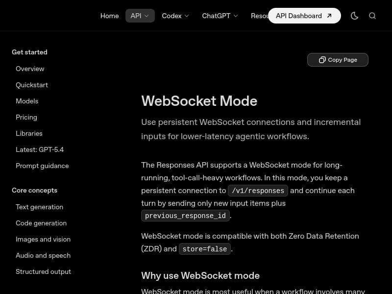 OpenAI WebSocket Mode for Responses API