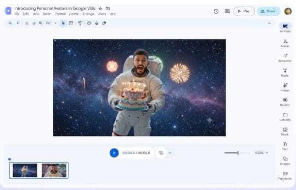 Google Vids now lets you star in your own AI videos